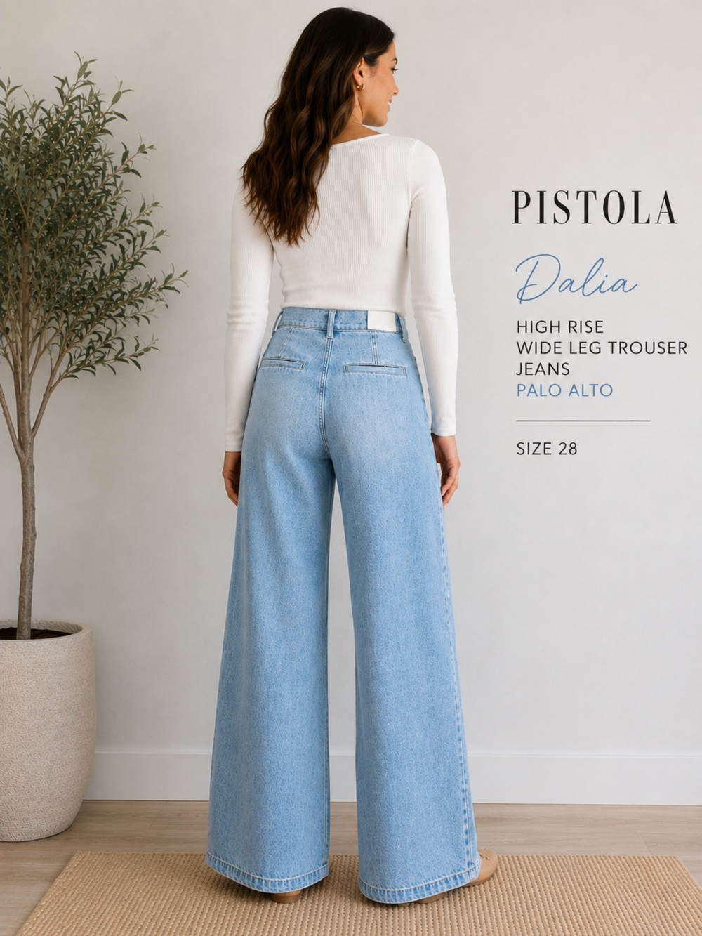 PISTOLA‎ Dalia High Rise Wide Leg Trouser Jeans Palo Alto Light Wash, Size 28 - Picture 2 of 14